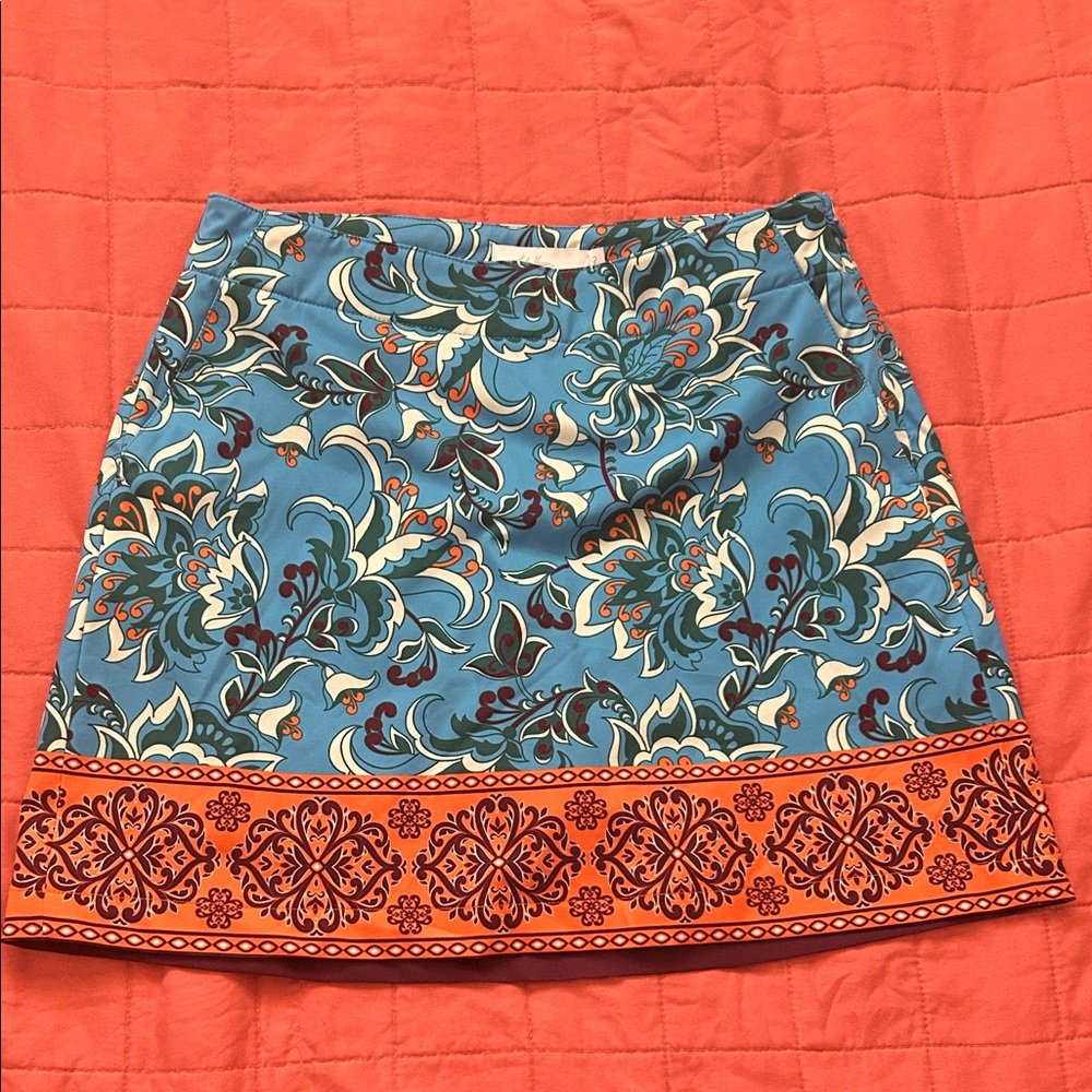 Lady Hagen Blue and Orange Floral Pencil Skirt